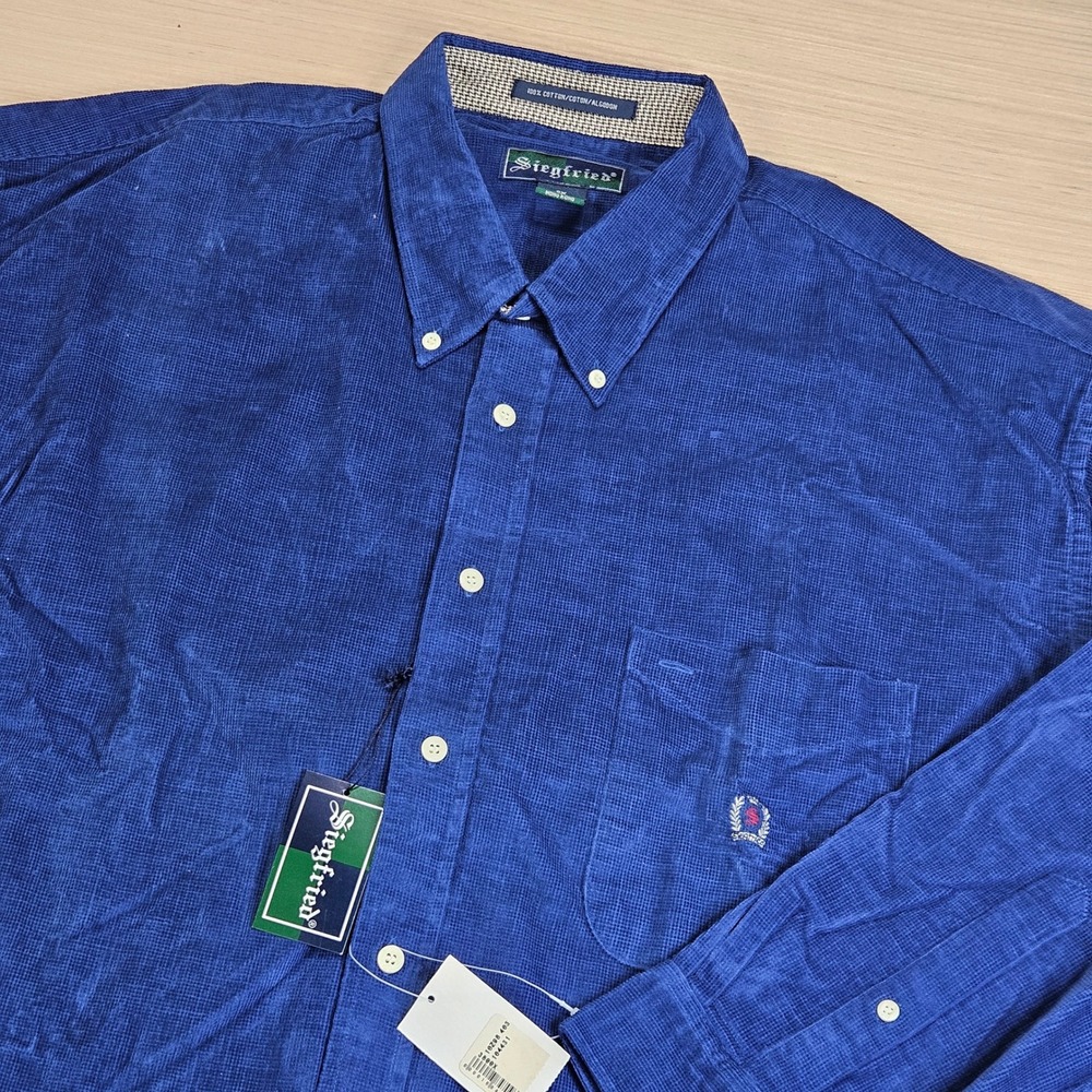 Siegfried Button Down Shirt Mens 2X Indigo Corduroy Long Sleeve Pocket NEW